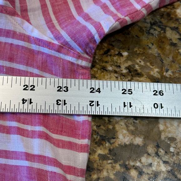 Investments Women’s Size 18 Pink and White Striped 100% Linen Button-Up Shirt - Picture 5 of 7